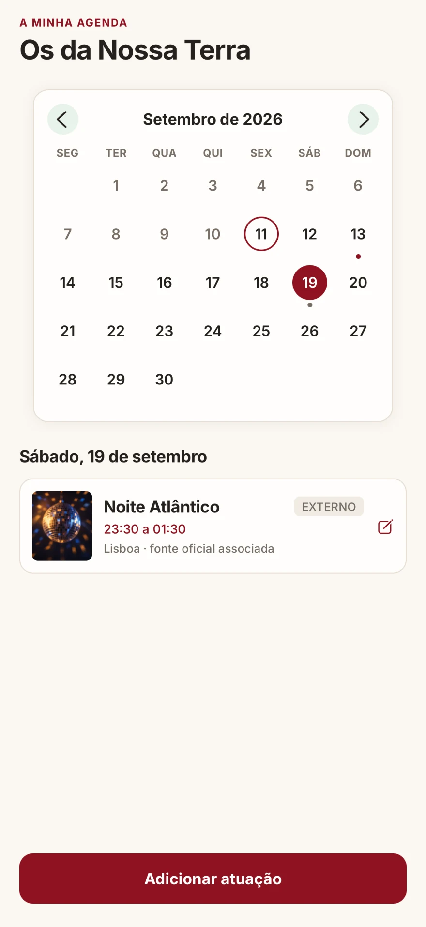 Agenda de um artista na BindePaFesta