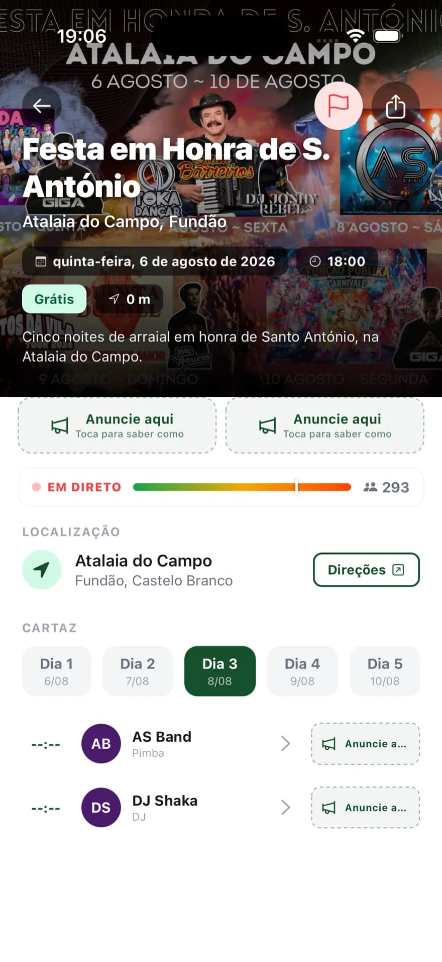 Página de uma festa na app, com cartaz e detalhes