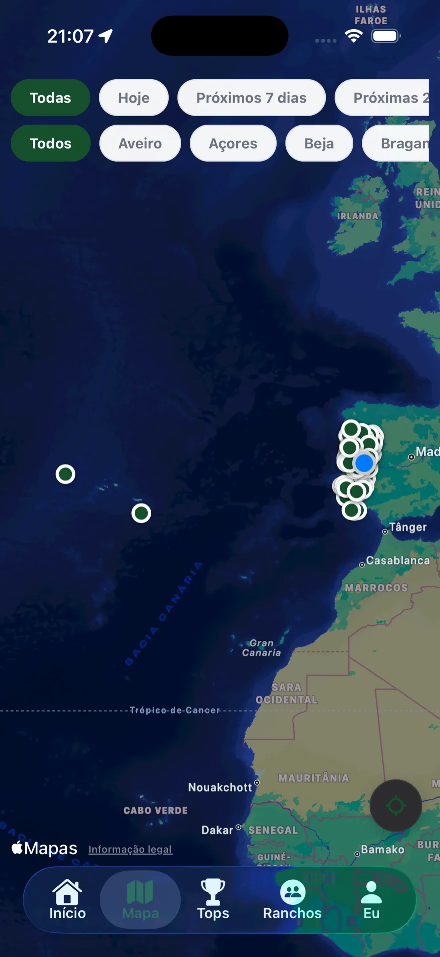 Mapa interactivo de festas na app