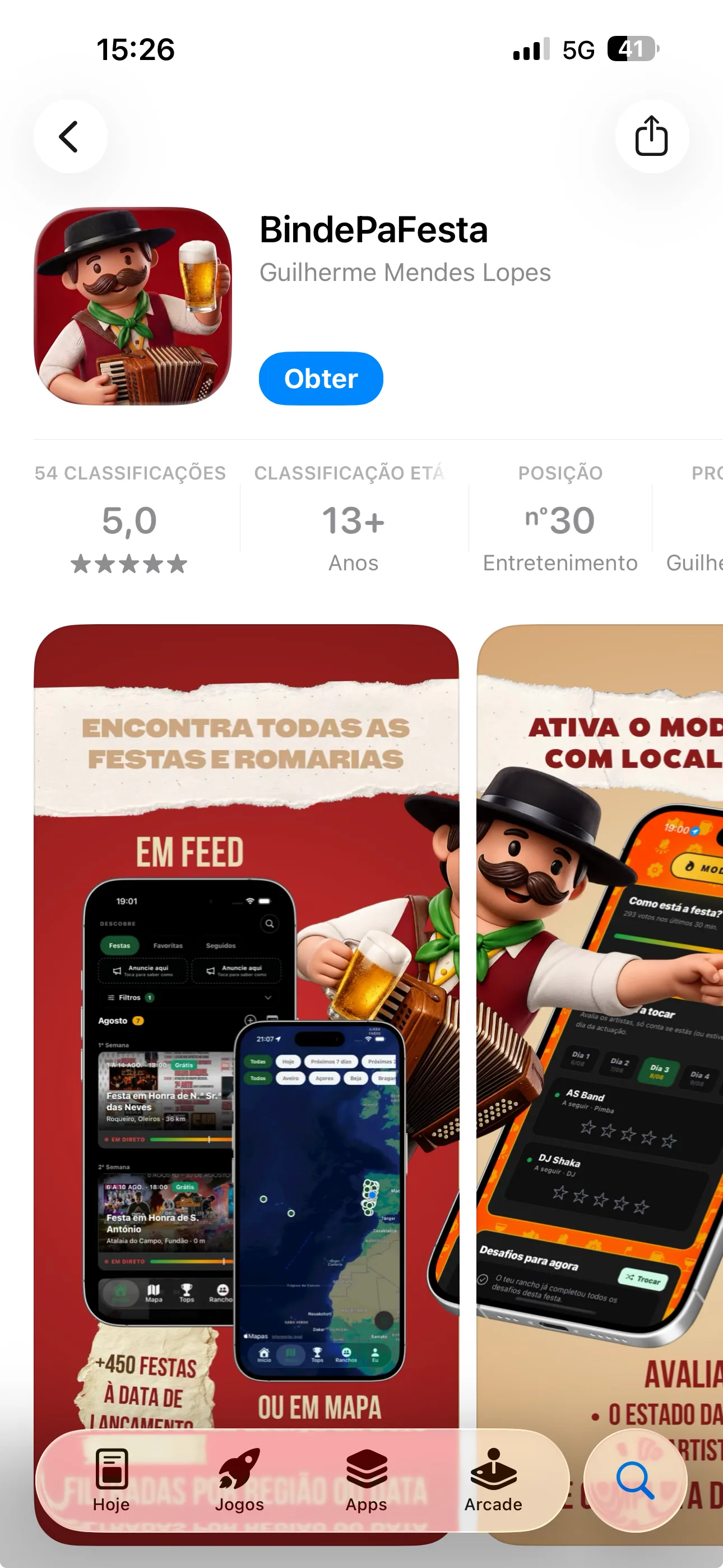 Página da BindePaFesta na App Store