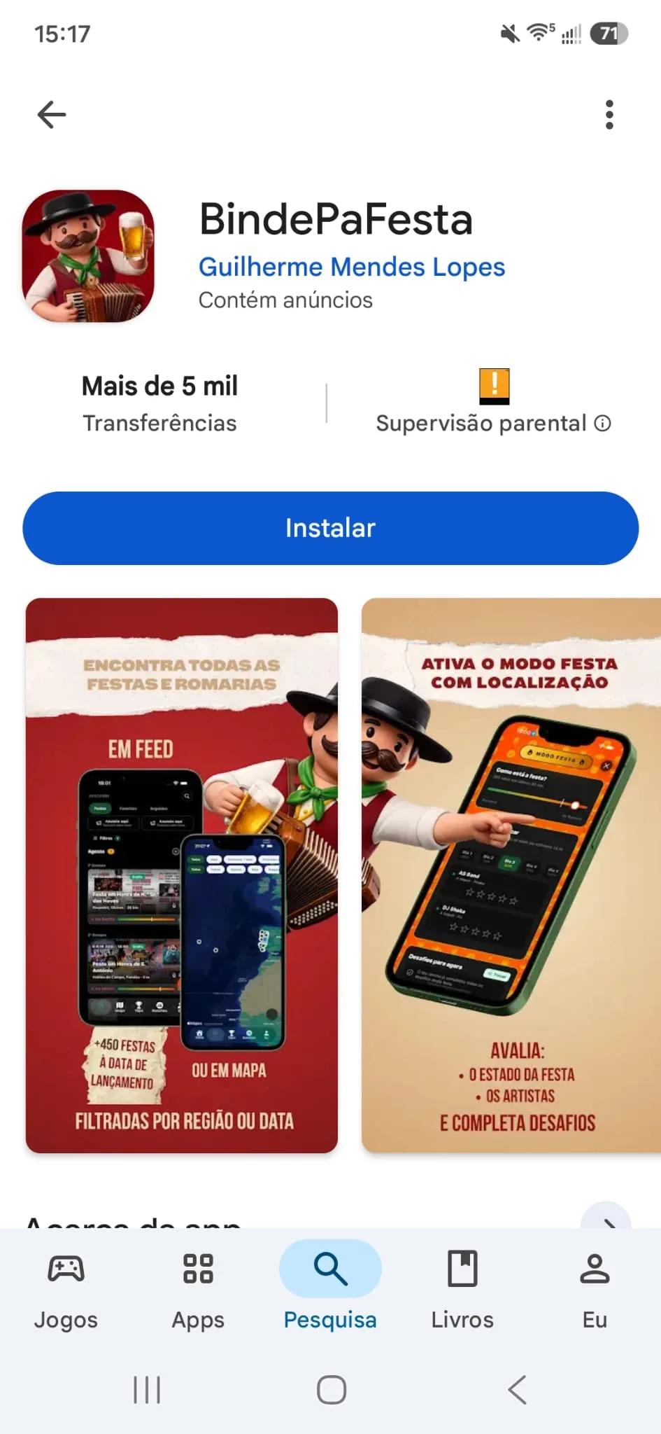 Página da BindePaFesta no Google Play